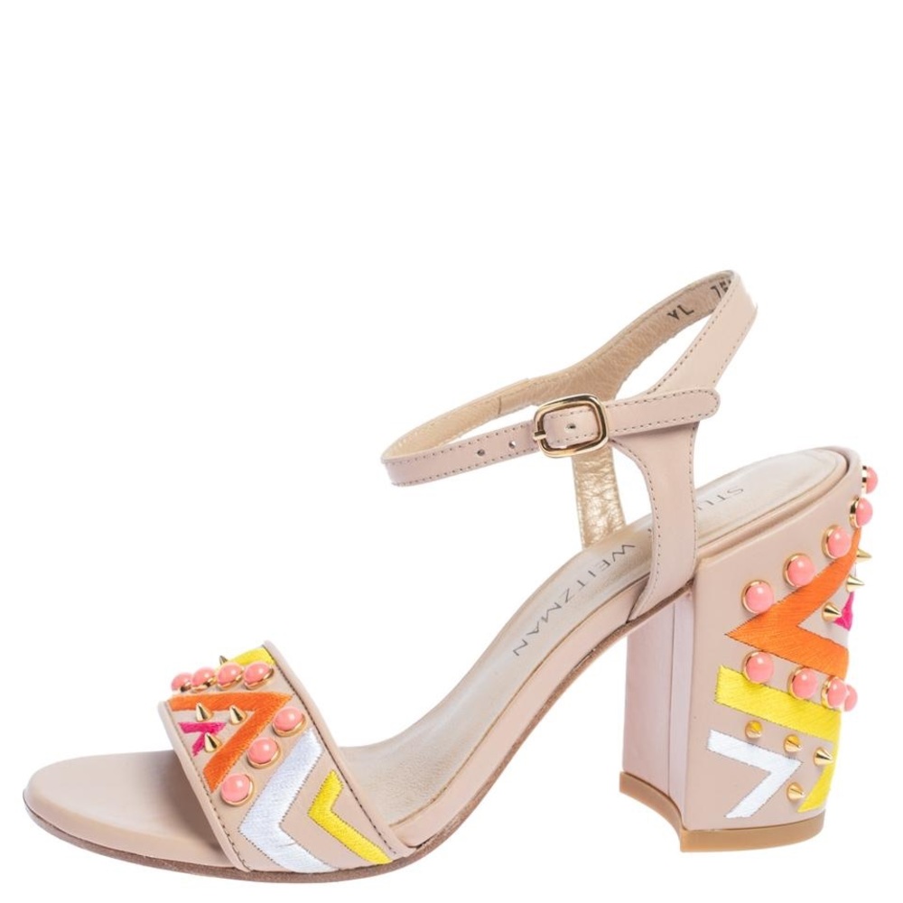 Stuart Weitzman “Buttoncandy” Embellished Block Heel Sandals